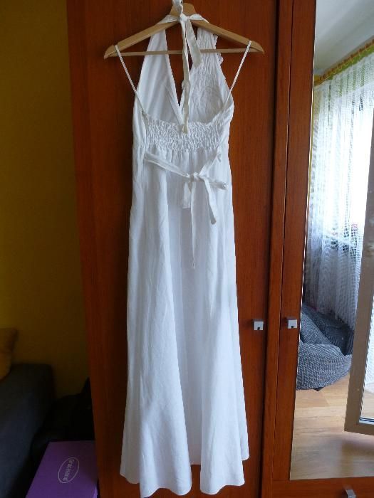 Długa biała sukienka 100% len