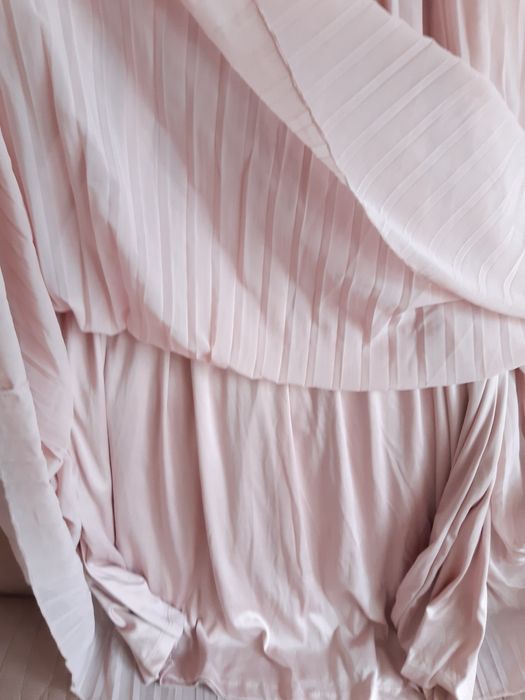 Nowa Długa sukienka plisowana top koronkowy pudrowy róż L XL