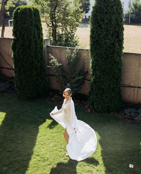 Халат для ранку нареченої шовк з шлейфом