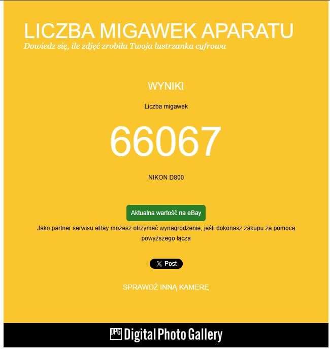 Nikon D800 z małym przebiegiem.