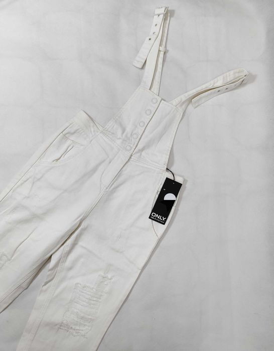 Spodnie jeans ogrodniczki kombinezon białe ecru ONLY S SP0148