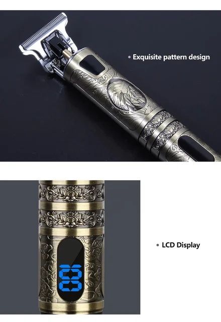 Máquina de cortar cabelo e barca com bateria USB e ecrã LED T9 NOVO