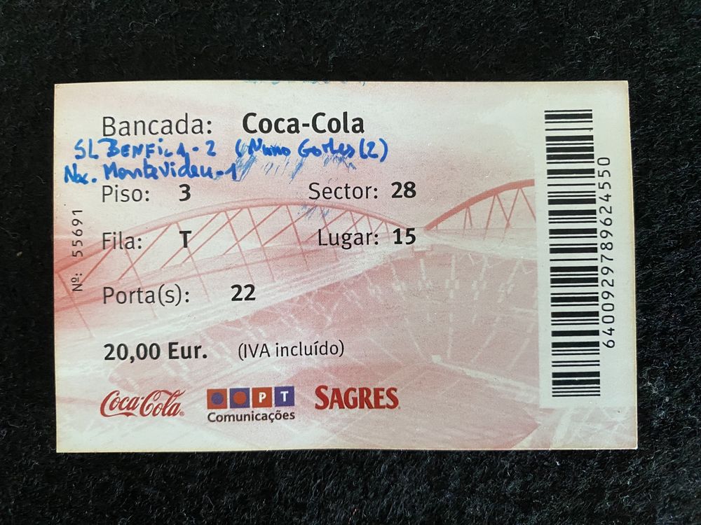 Bilhete inauguração do estádio da Luz. Benfica