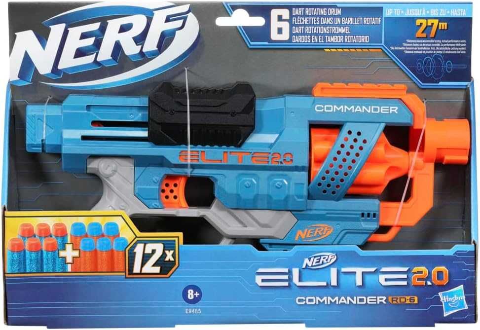 Wyrzutnia Nerf Elite 2.0 Commander RD-6, 12 oryginalnych strzałek