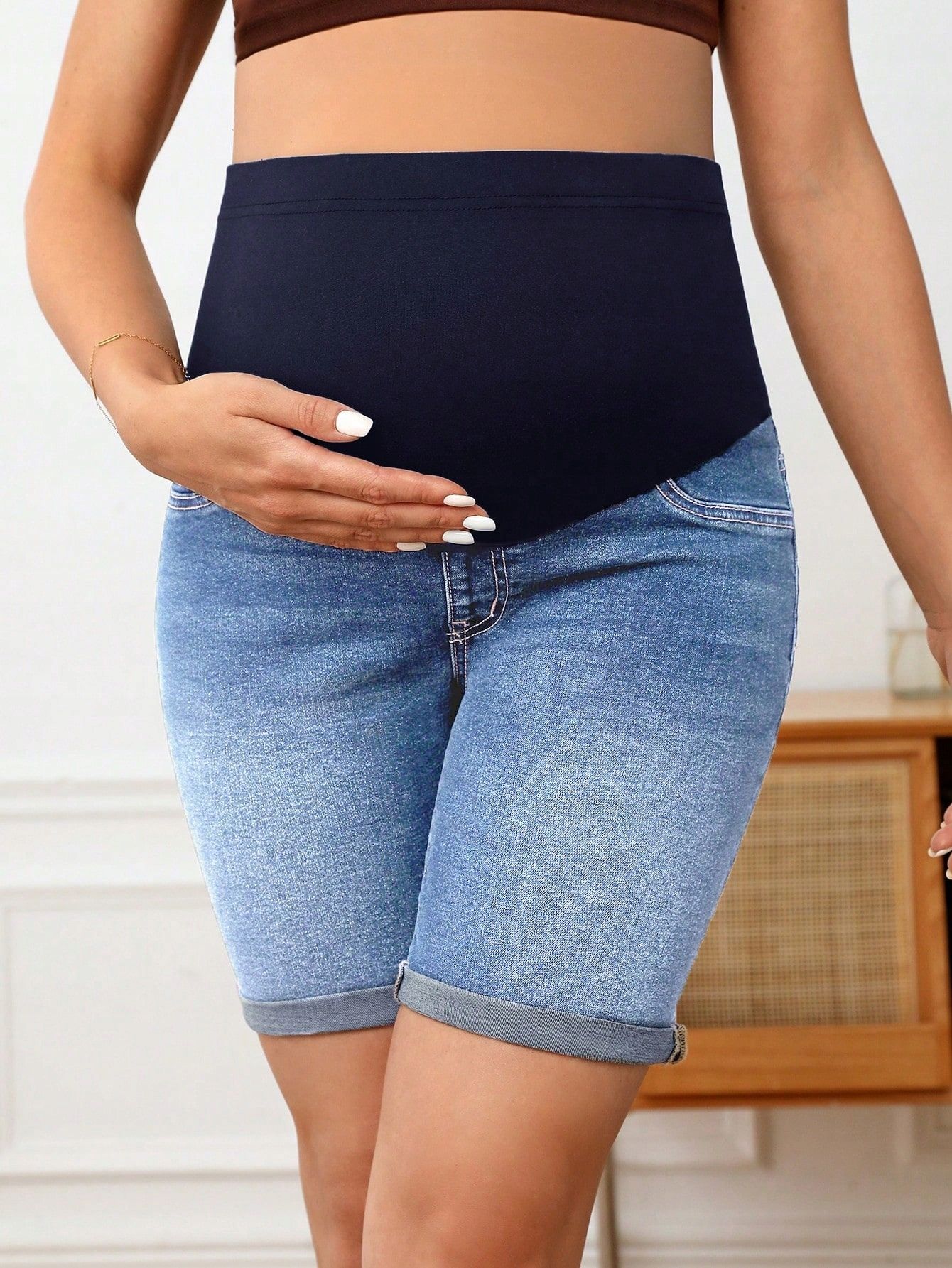 Spodenki Jeansowe Ciążowe Z Wysokim Stanem Dopasowane Shein Xl