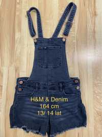 H&M Denim ogrodniczki  rozm 164 cm 13/14 lat czarne szare  damskie jea