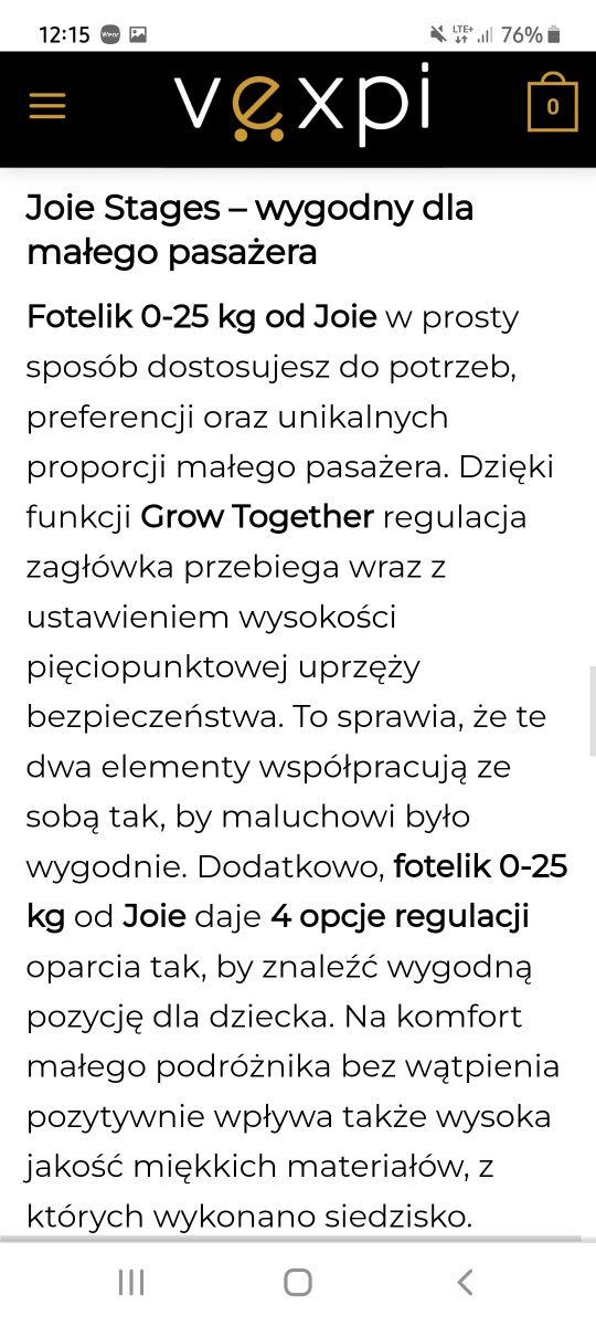 Joie stage 0-25 kg p jednym dziecku bezwypadkowy + wkladka antypotowa