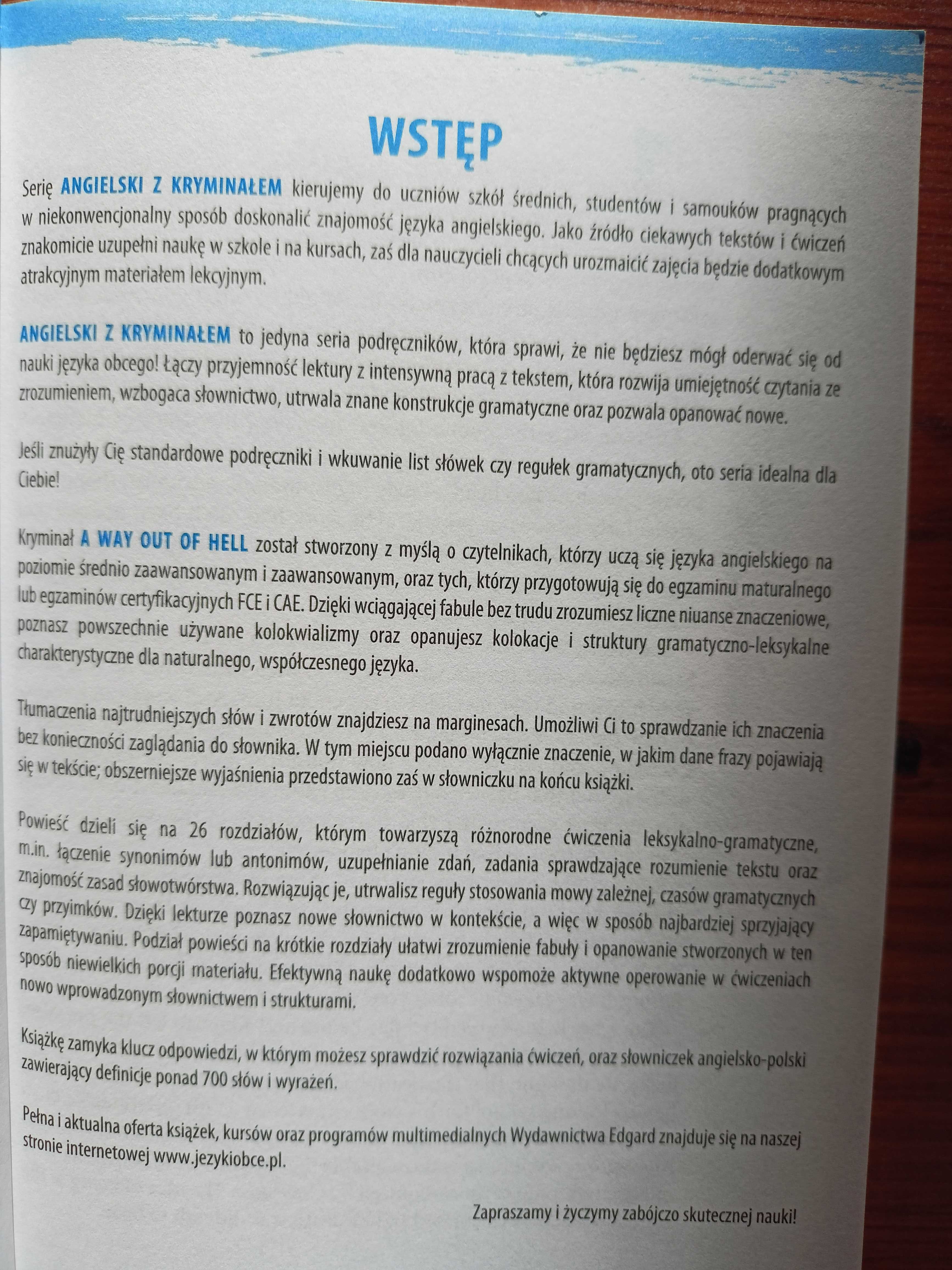 Książka po angielsku B1-B2 kryminał z ćwiczeniami A Way Out of Hell