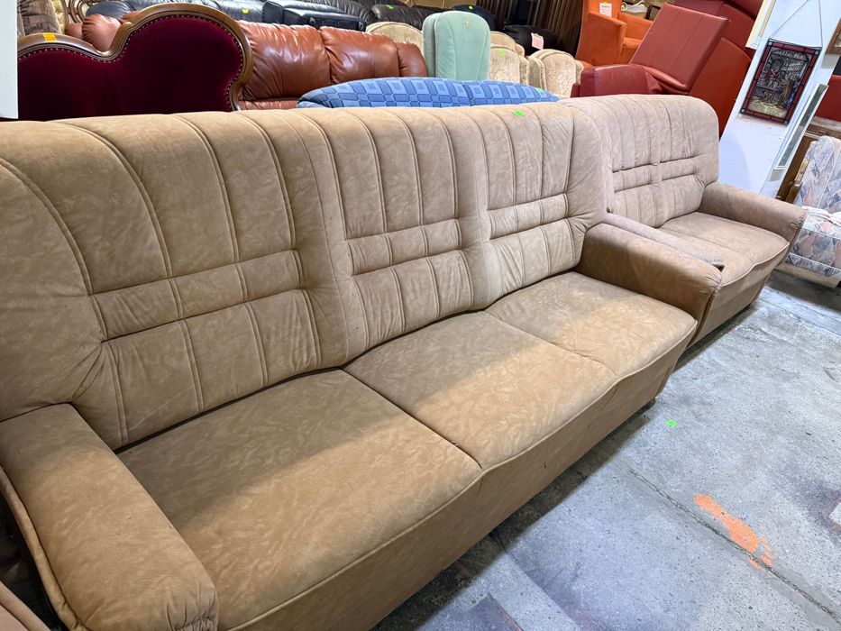 Wypoczynek z Niemiec beżowy 3+2+1 sofa + fotel DOWÓZ DO DOMU