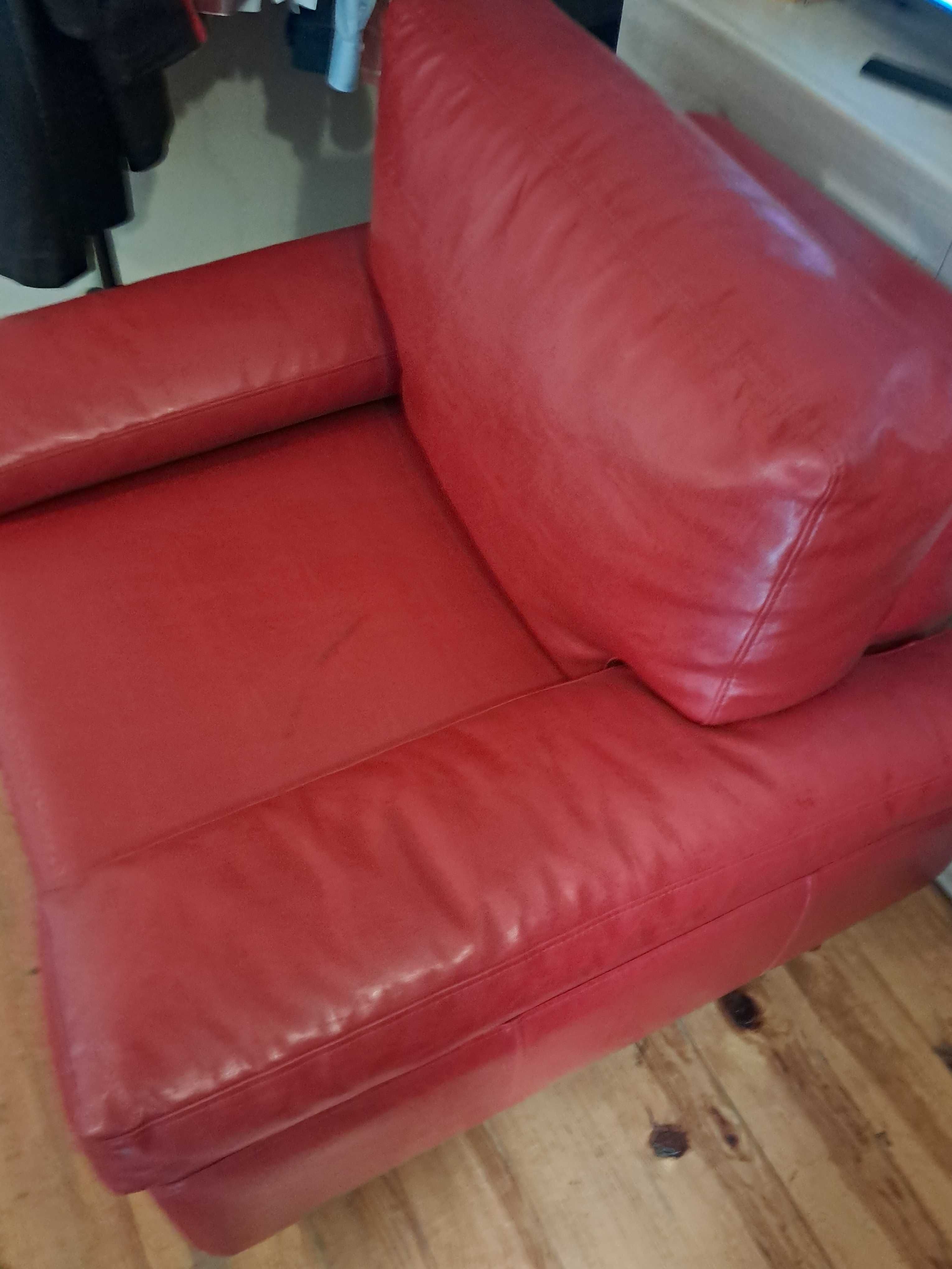 Kanapa fotel skórzana czerwona