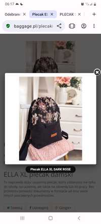 Plecak marki Baggage model Ella XL Dark Rose czarny w kwiaty nowy