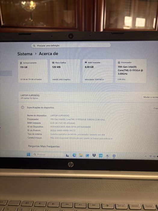Portátil HP i3 11th Gen 8GB/128GB Nvme