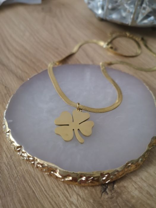 Nowy naszyjnik złoty damski czterolistna koniczyna gruby łańcuszek sta