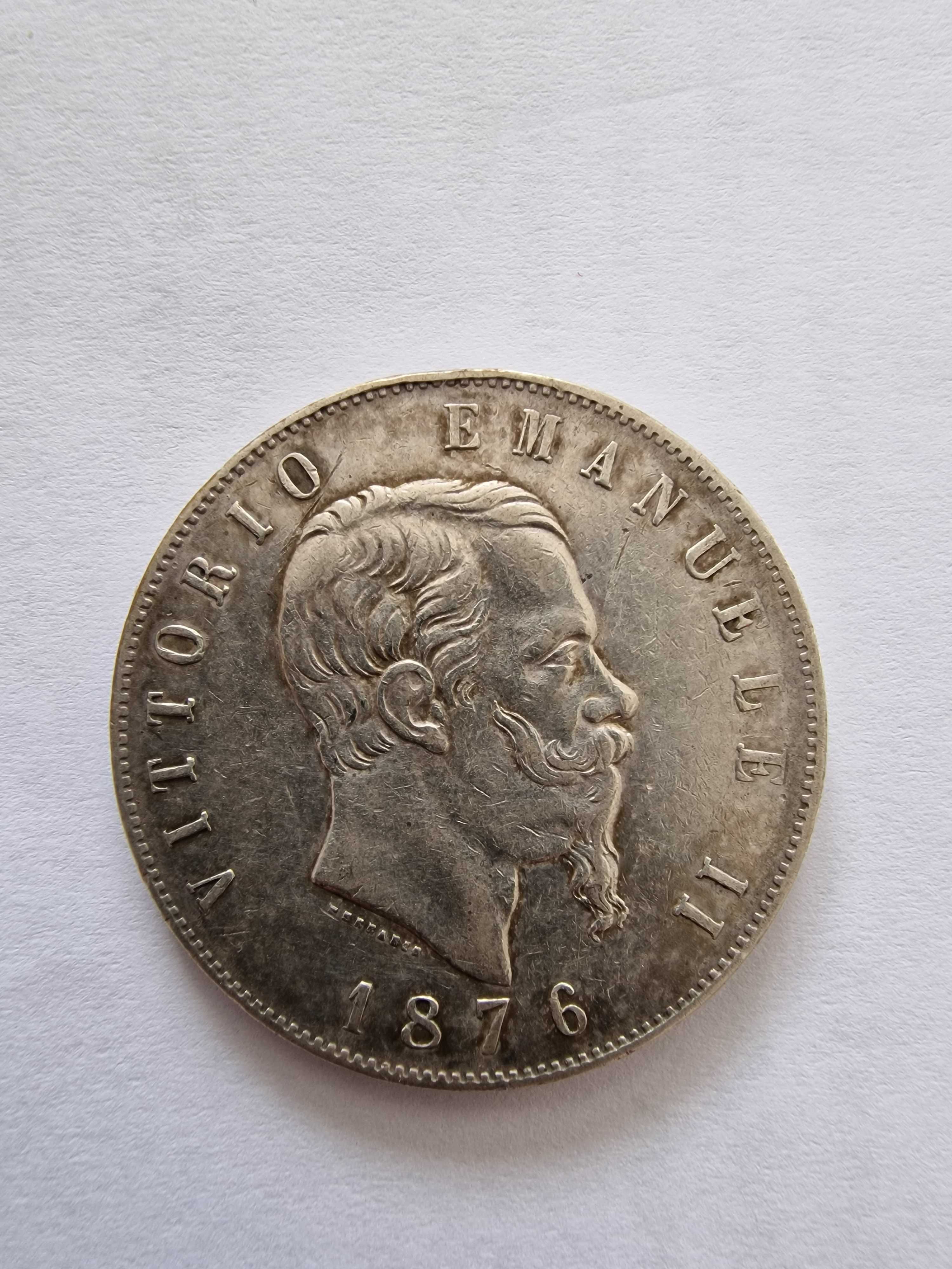 5 lirów Włochy 1876 srebro