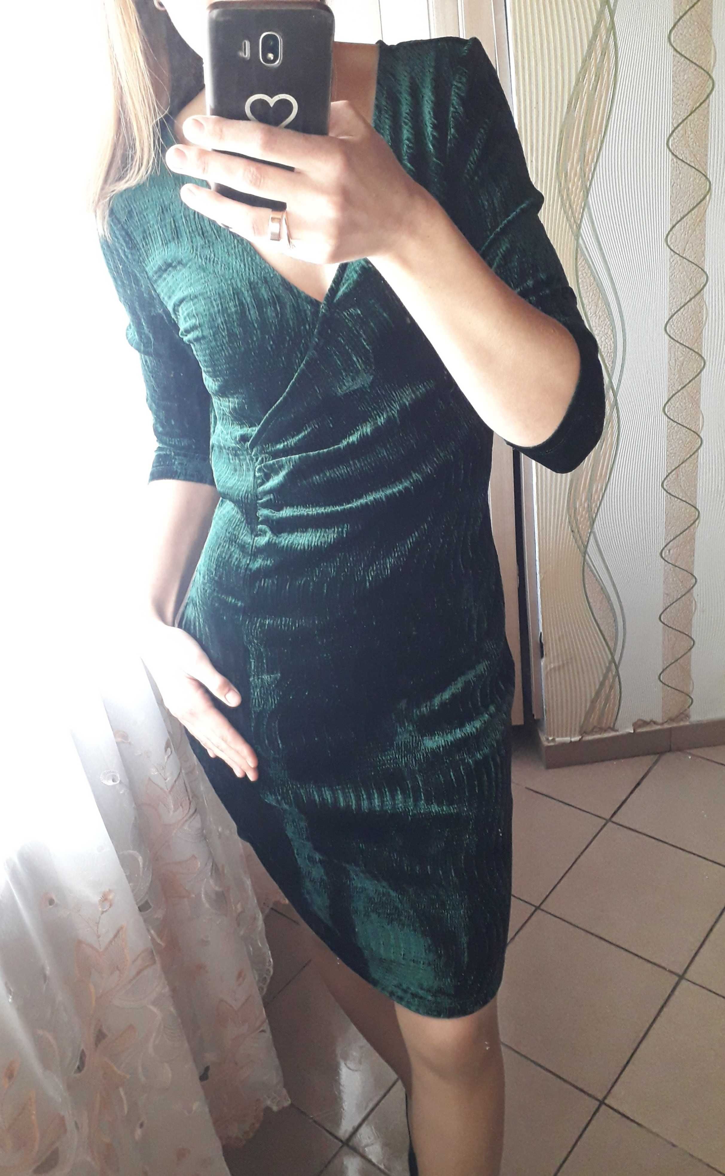 Жіноча велюрова сукня смарагдового кольору 46р.