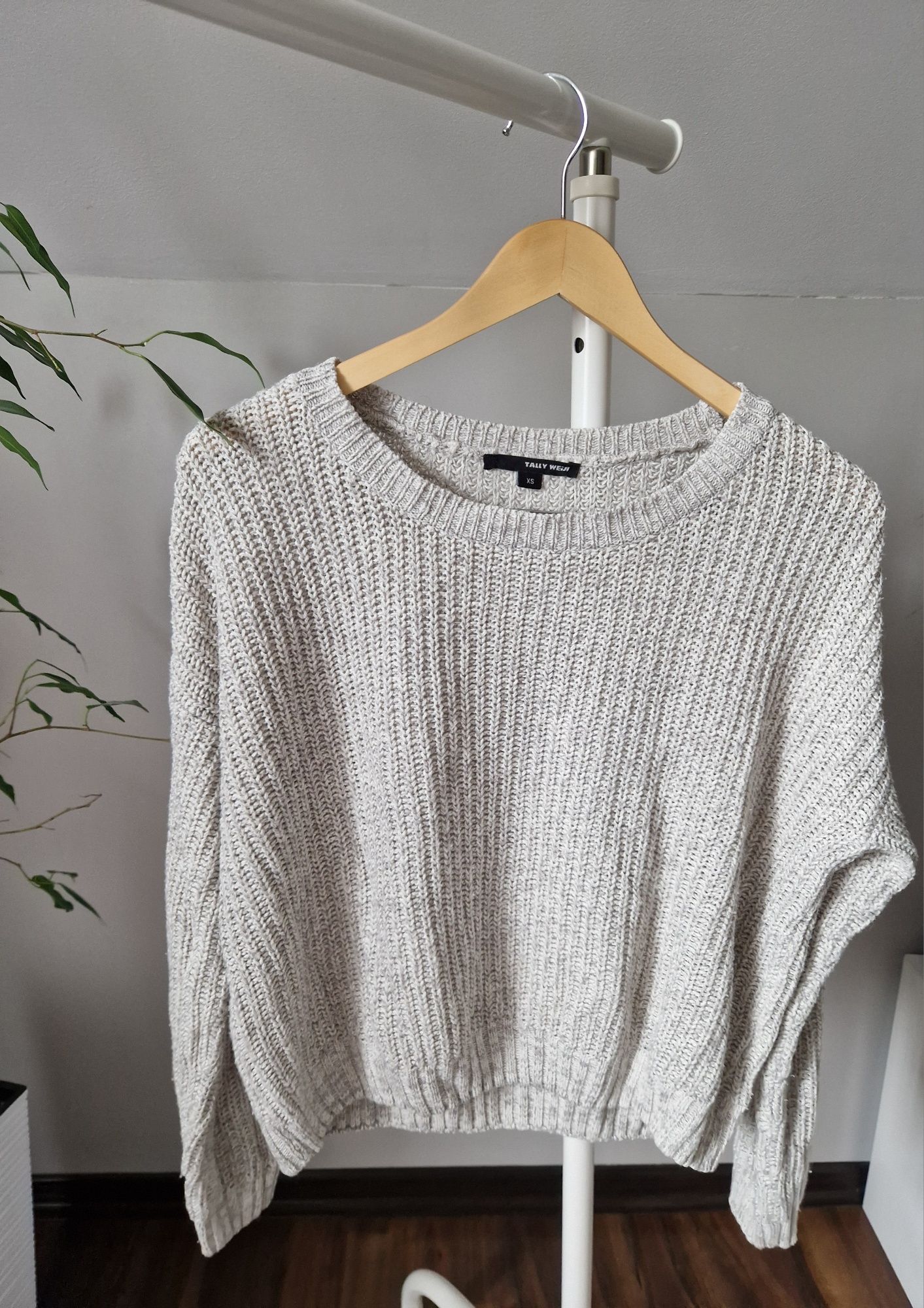 Szary sweter Tally Weijl, 34 XS gruby splot miękki i stylowy modny