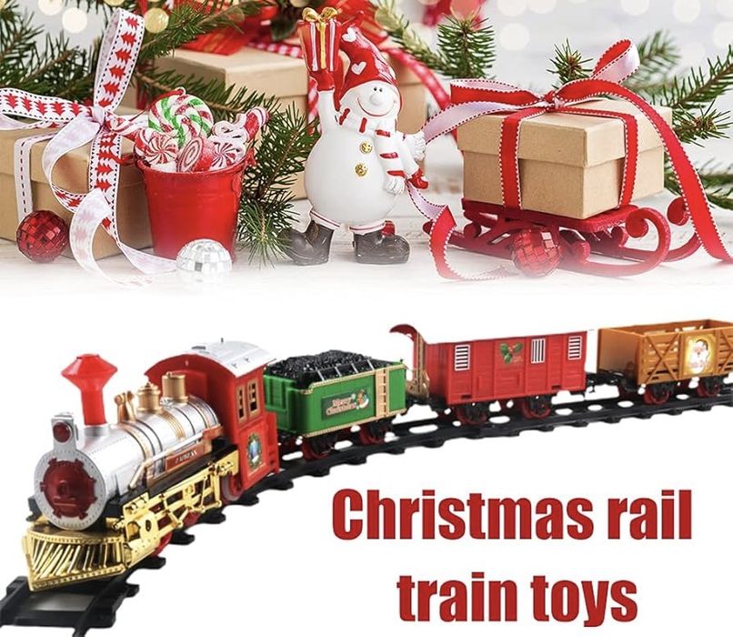 Дитячий новорічний поїзд потяг з музикою та світлом різдвяна залізниця