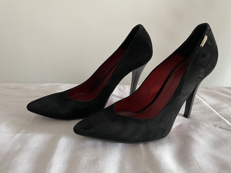 Czółenka Badura Szpilki 39 Skóra Czarne Zamsz