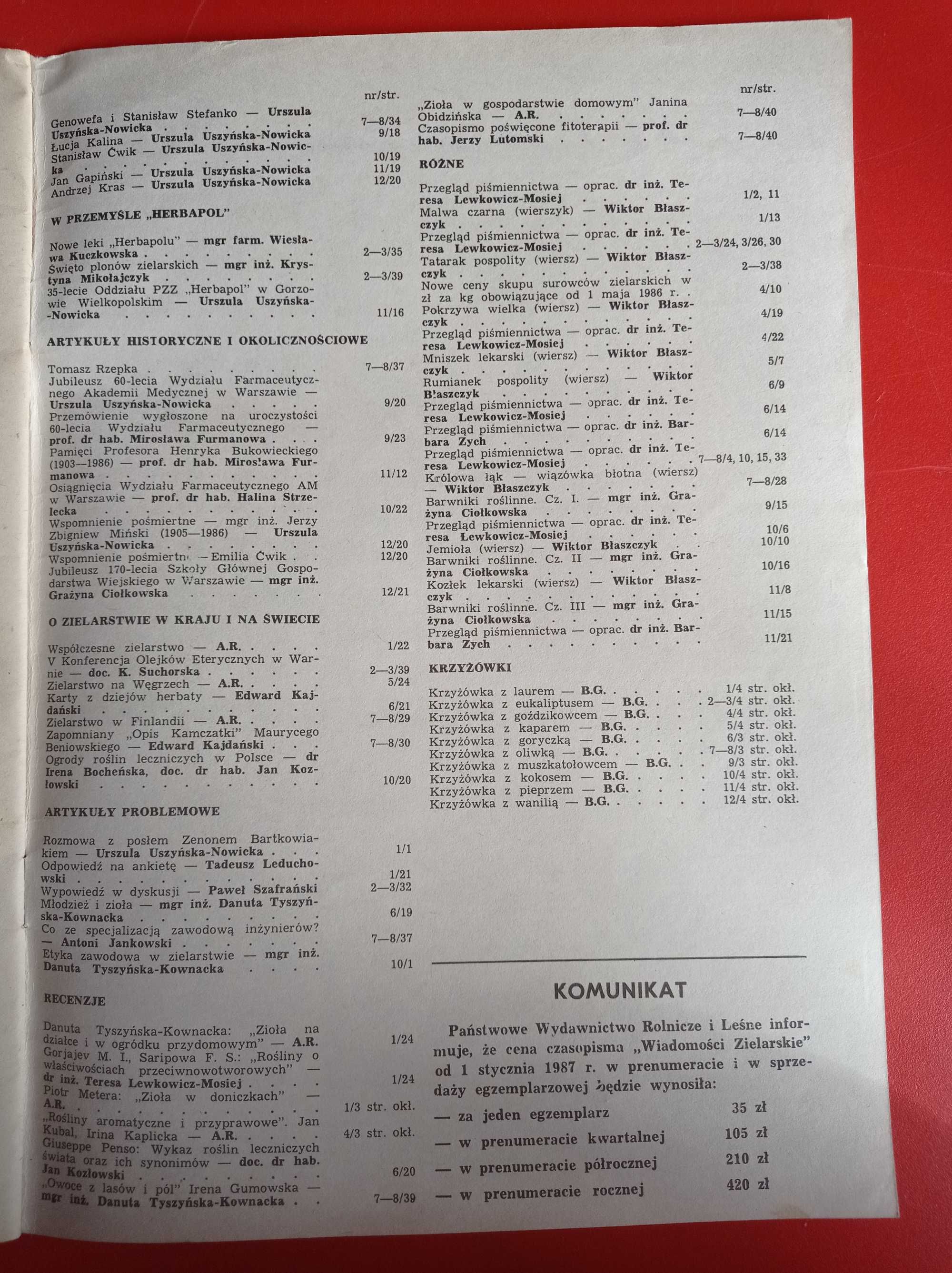 Wiadomości zielarskie nr 5/1986, maj 1986