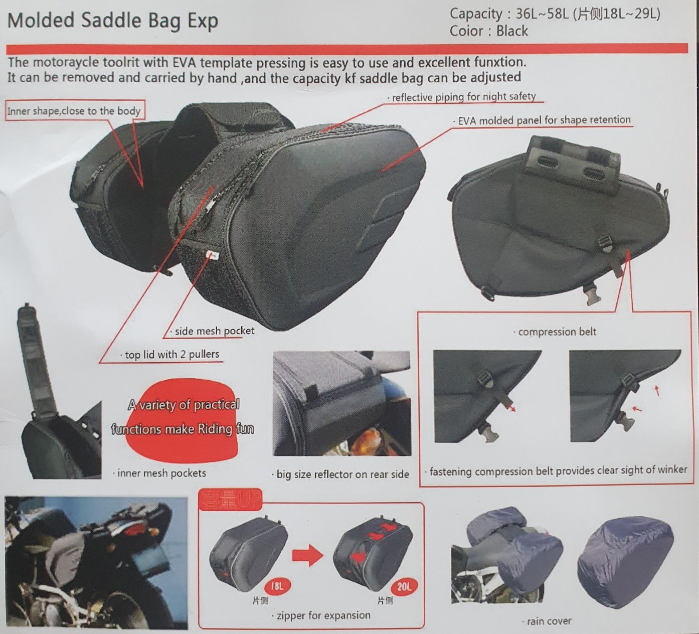 Malas laterais saddle bag para mota