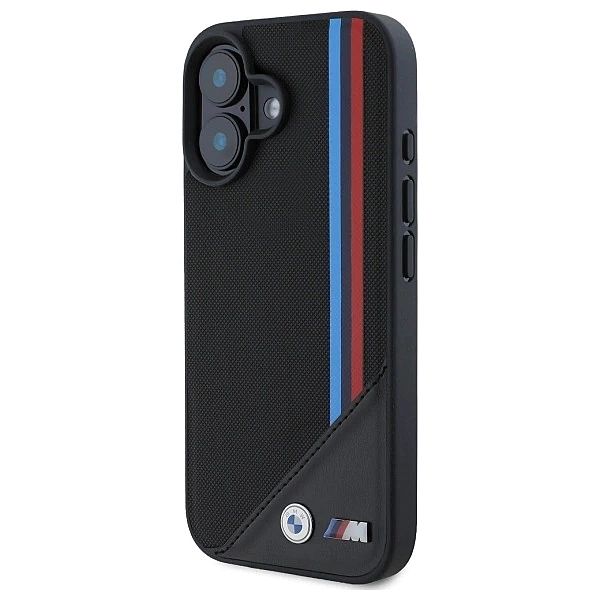 Etui BMW M Meshed Tricolor Stripes MagSafe na iPhone 16 - czarne