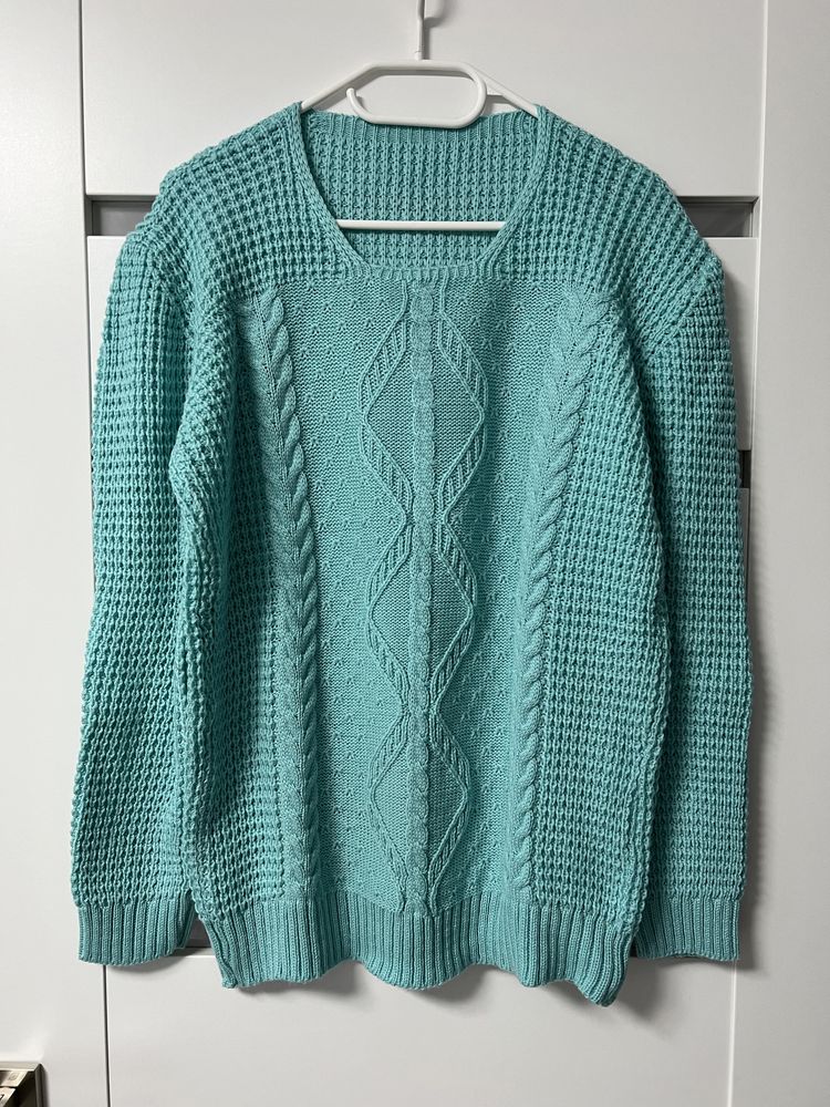 Sweter azurowy miętowy akryl