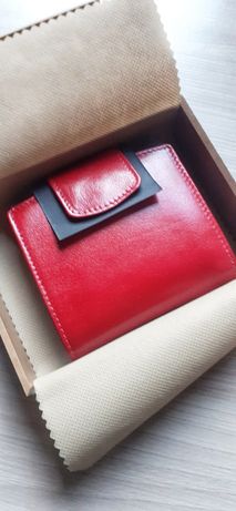 Nowy czerwony, skóra, skórzany portfel w pudełku, prezent