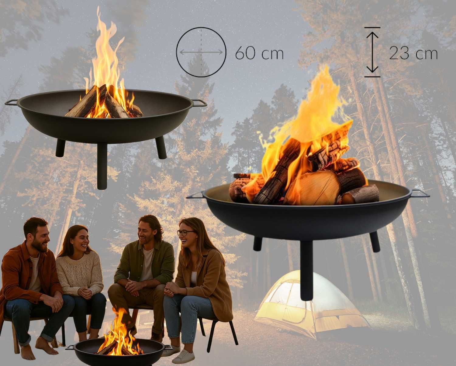 Palenisko ogrodowe stalowe 60 cm – do ogniska, grilla, kociołka