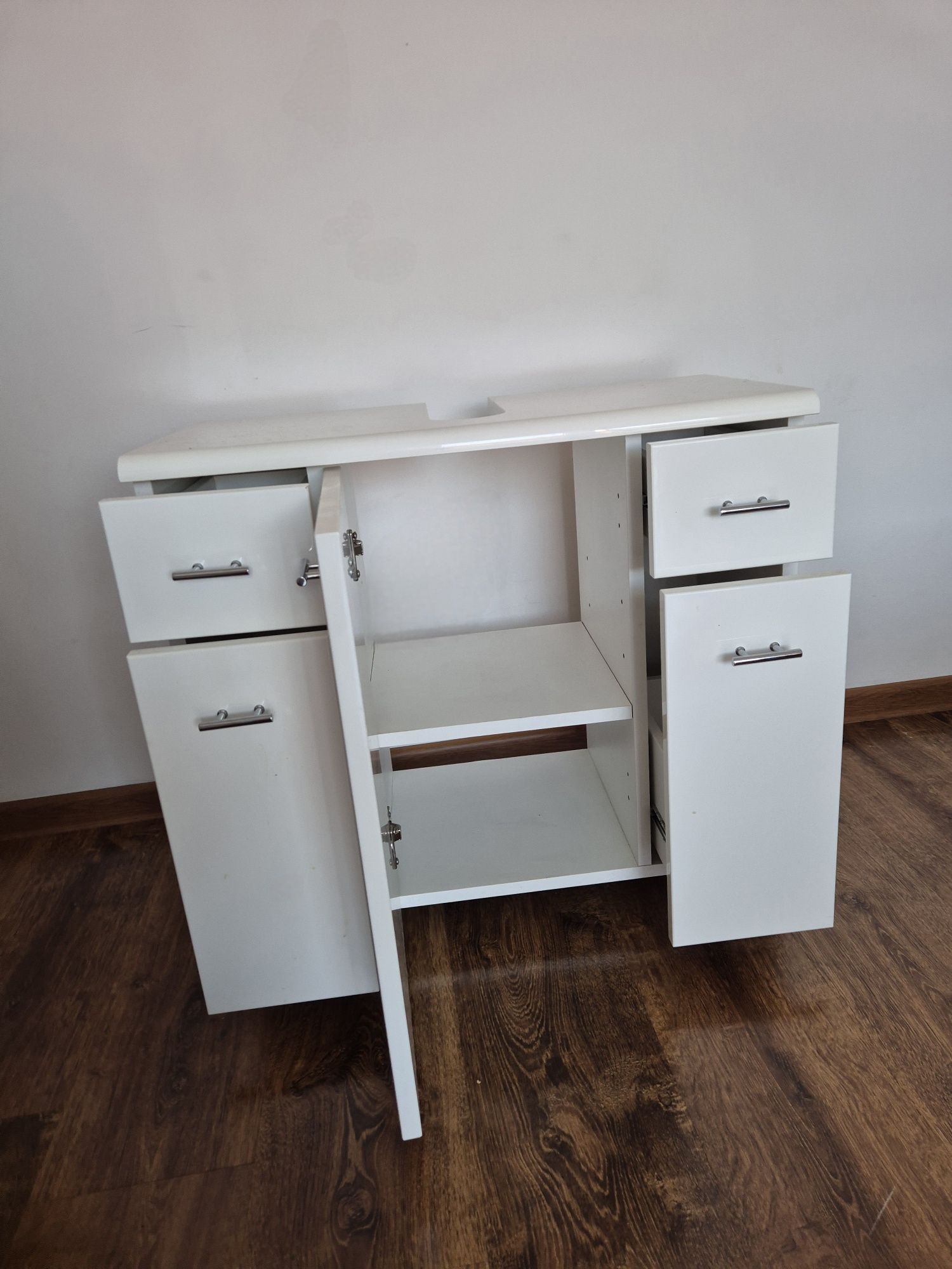 Szafka pod umywalkę  na kółkachbiały połysk brw