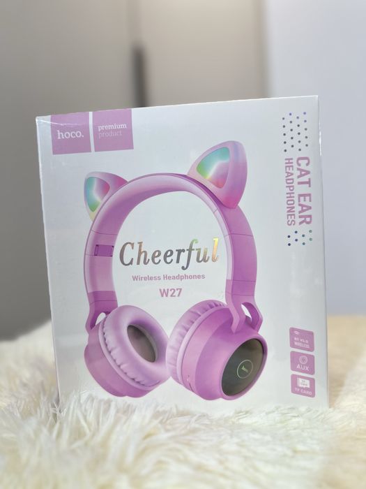 hoco w27 cheerful — бездротові навушники з вушками (рожеві)