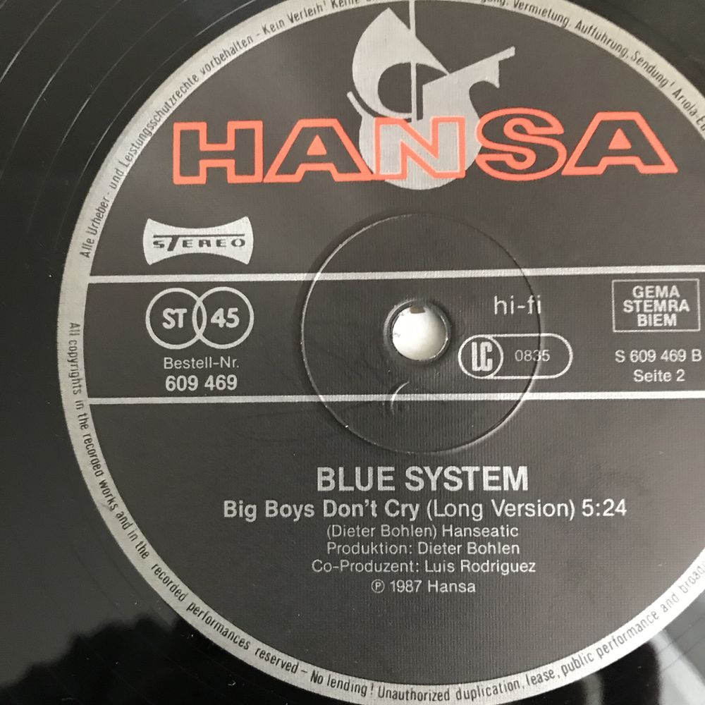 Winyl: Blue System - Sorry Little Sarah / Big Boys Don’t Cry (2x long)