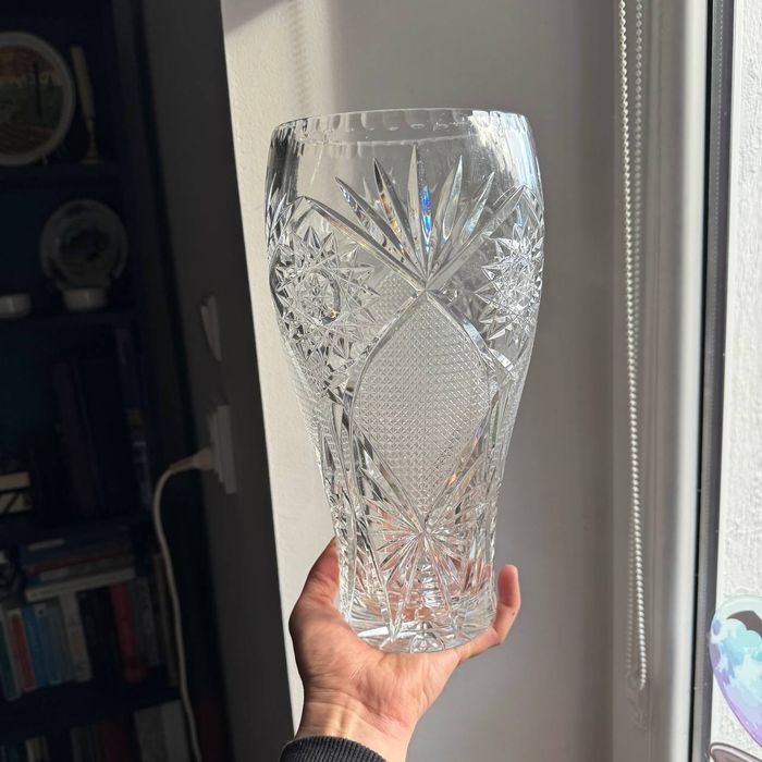 Wazon kryształowy Huta Julia PRL Bogaty Szlif