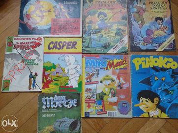 Komiksy:koziołek matołek,Przyody Hucka,Tomka Sawyera,Dwa Miecze,Miki