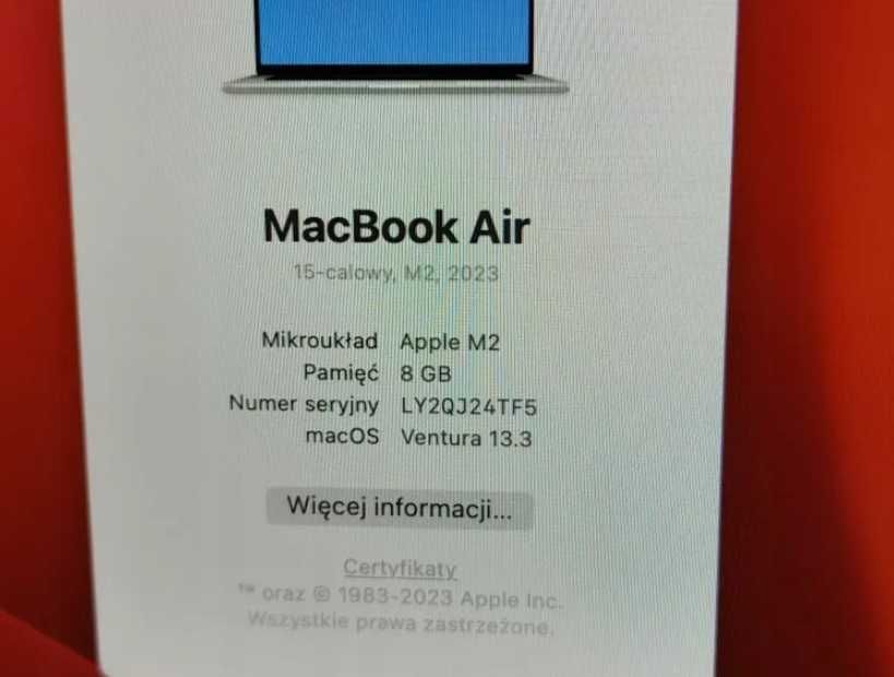 Laptop Apple Macbook AIR M2 2023 A2941 8/256GB