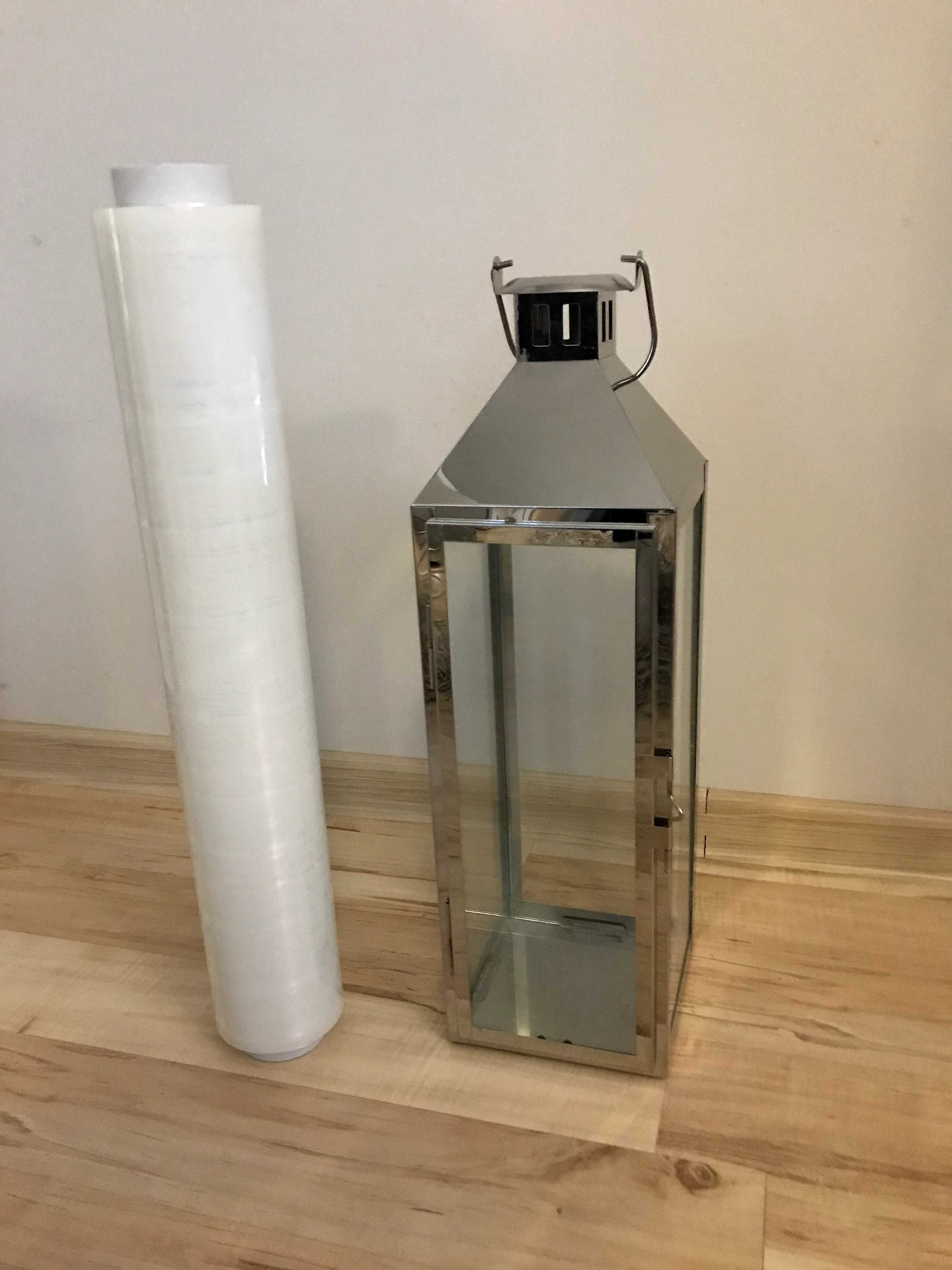 lampion świecznik niklowany przeszklony