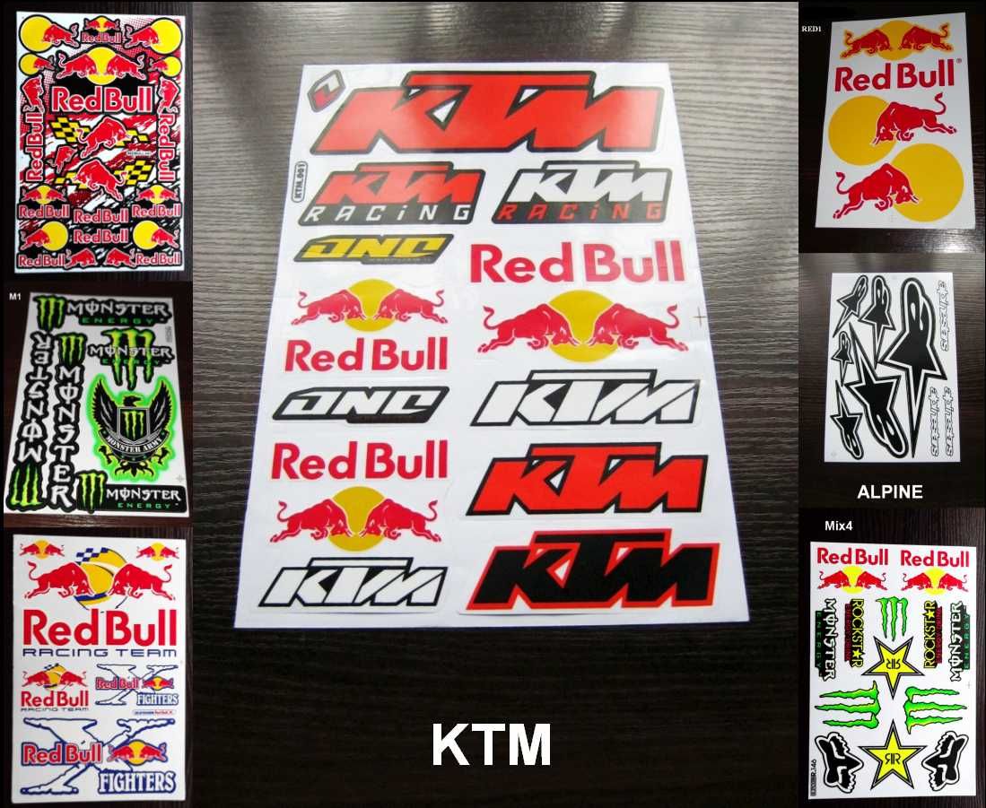 Naklejki Monster Energy Rockstar Red Bull WP fox alpinestars mix KTM