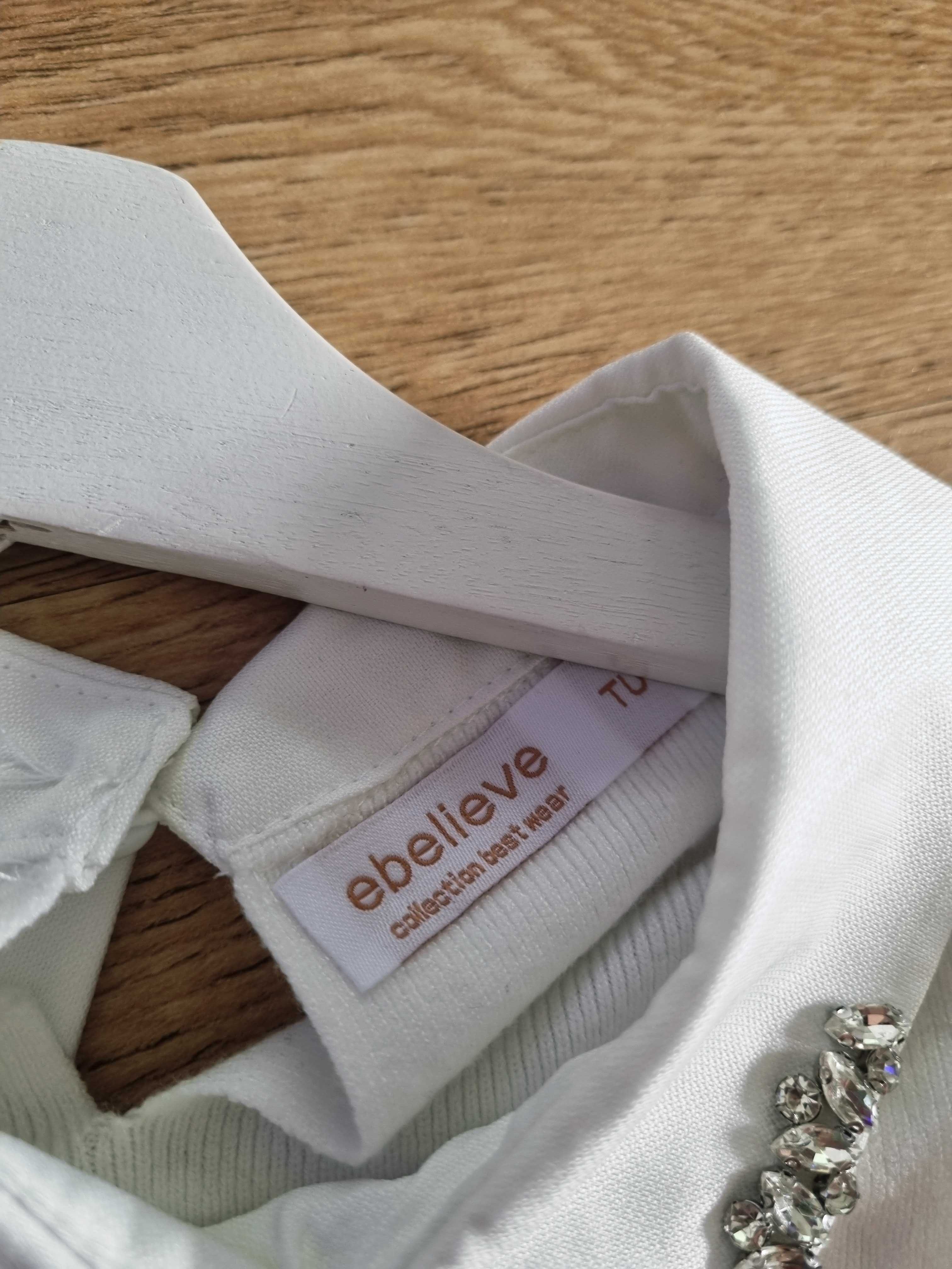 Elegancki biały sweterek sweter z kołnierzykiem bawełna kaszmir