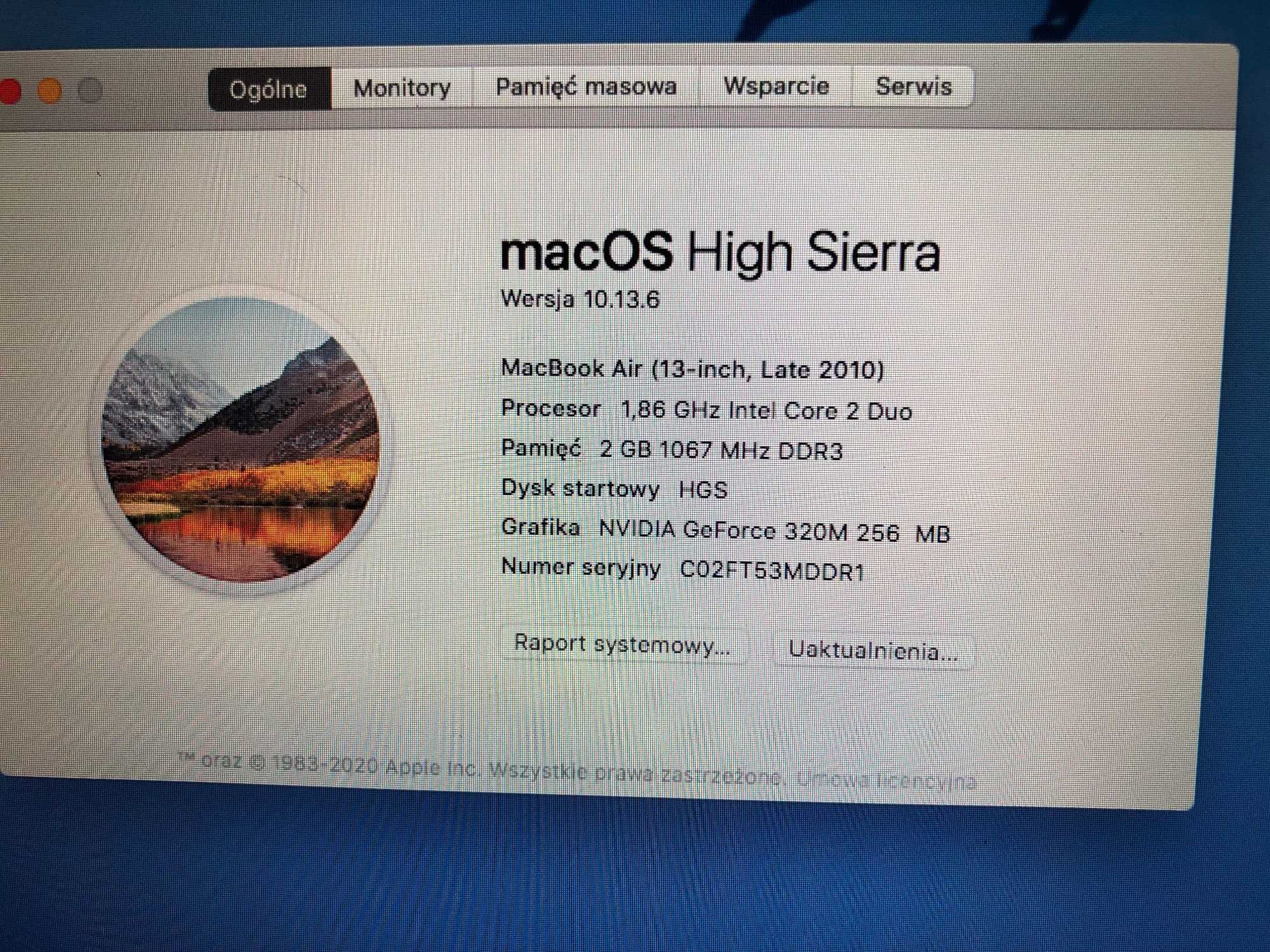 Apple Macbook AIR A1369 13,3"  NVIDIA 320M 2GB/128GB SSD zasilacz