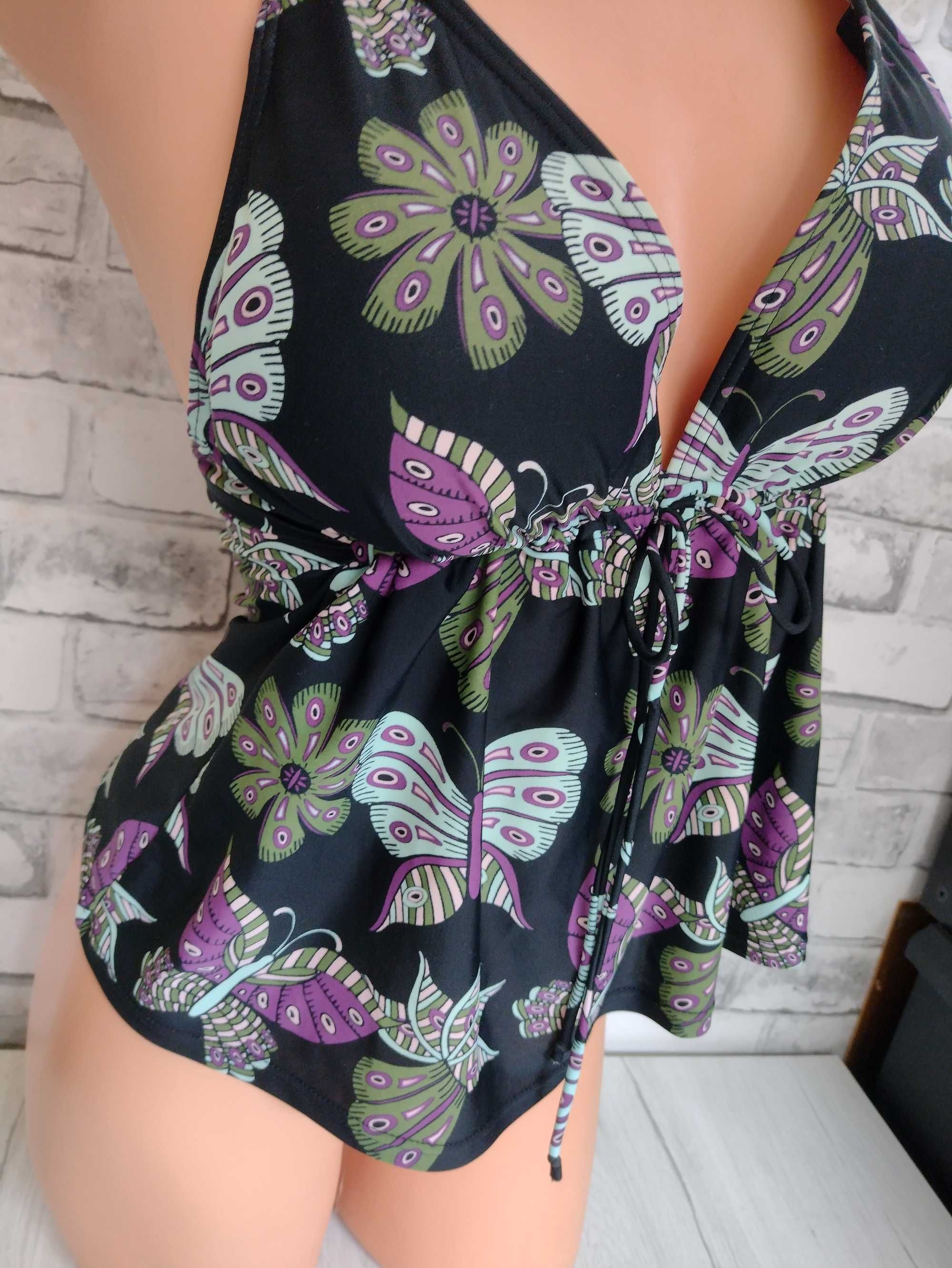 kostium kąpielowy zakryty brzuch jak bluzka jak top tankini czarne M/L