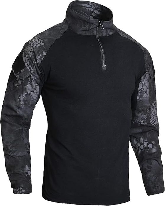 FICUHGOC Taktyczna Męska Koszulka Długi Rękaw Ciepła Czarna XXL