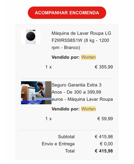 Máquina da roupa LG comprada em maio
