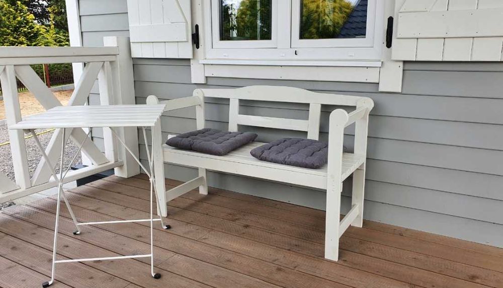 Nowoczesna ŁAWKA OGRODOWA Drewniana Dwuosobowa Producent - WYPRZEDAŻ