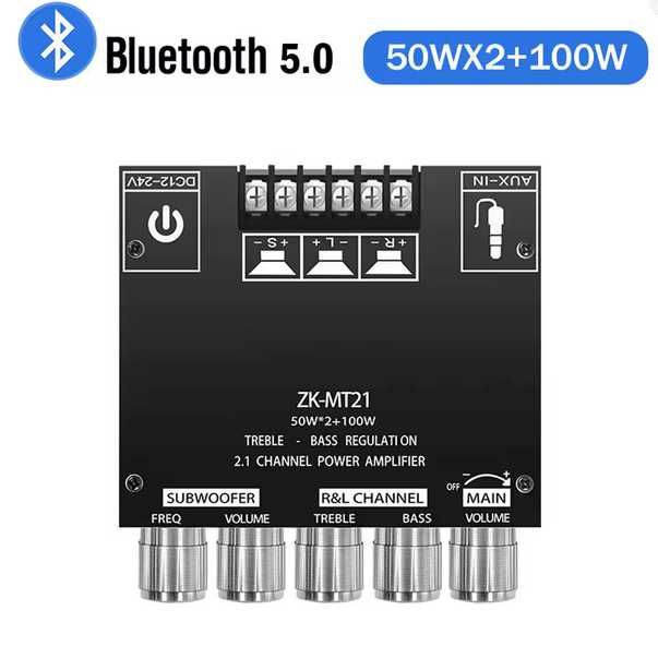 ZK-MT21  Bluetooth 5,0  2,1 Плата підсилювача  50 Вт * 2 + 100 Вт