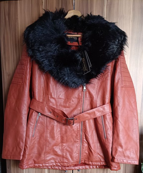 Nowa kurka płaszczyk ocieplana kołnierz futerko eko skóra 3 XL
