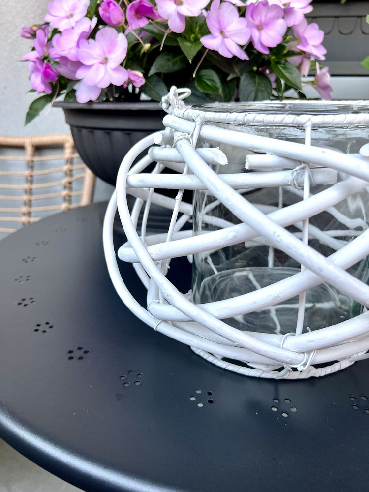 Lampion drewniany COUNTRYFIELD biały drewno loft szkło pleciony boho