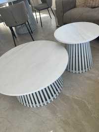 Nowe stoliki marble 2 sztuki białe szare okrągły kawowy 80 cm 50 cm