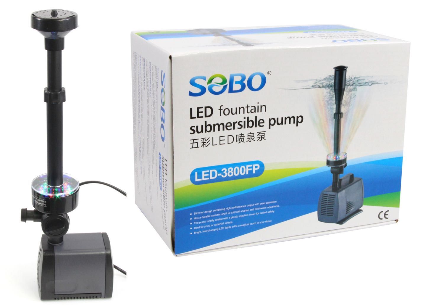 SOBO LED-3800FP pompa fontannowa 2000l/h, ring LED RGB, akwaria hodowl