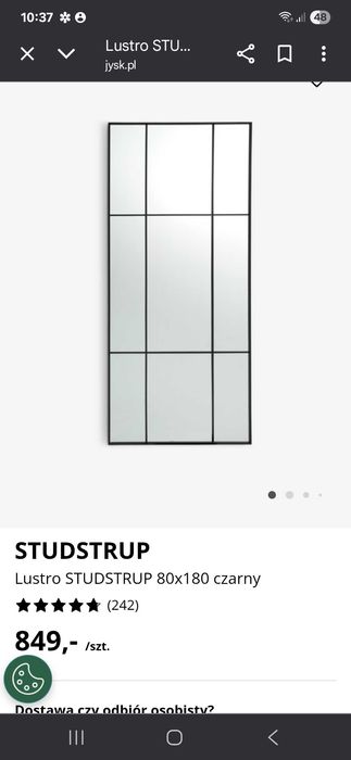 Duże Lustro JYSK STUDSTRUP 80x180 cm czarne w stylu LOFT. Bardzo dobre
