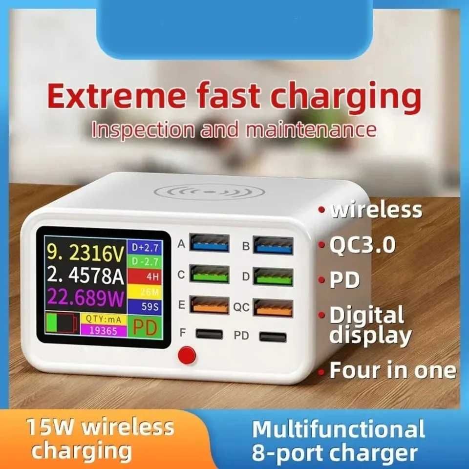 Мережева зарядна станція 6x USB 2Type-C, Wireless зарядка, PD QC3.0