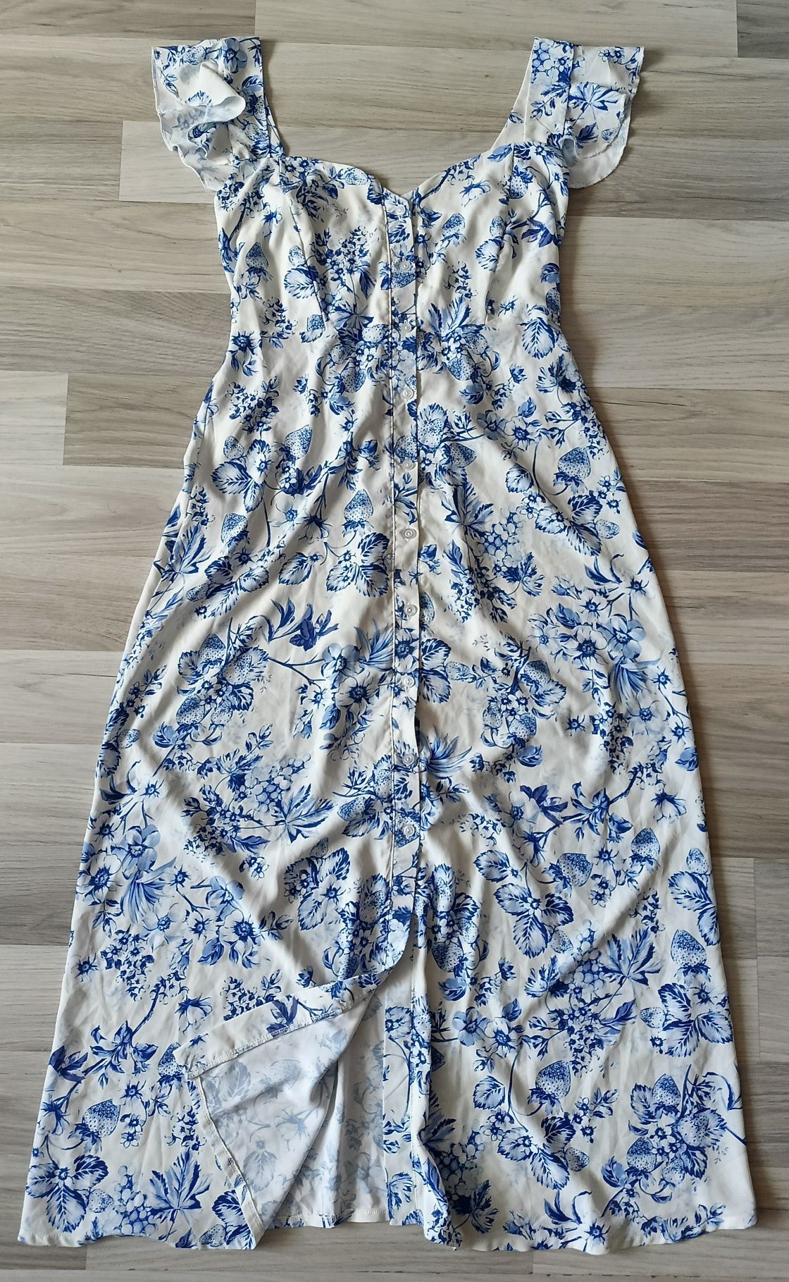 Dorothy Perkins letnia sukienka na ramiączkach biała w owoce kwiaty 40
